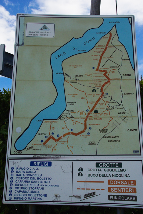 carte randonnée de la dorsale Come Bellagio