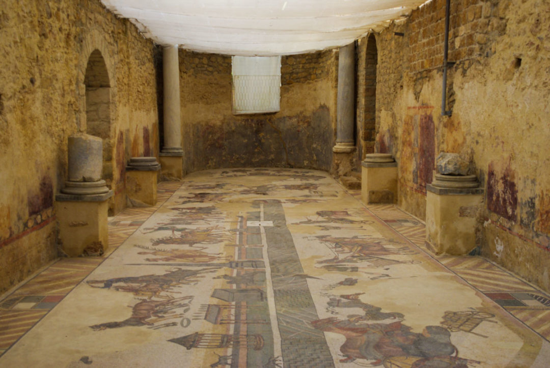 Mosaique romaine dans la Villa Romana del Casale près de Piazza Armerina