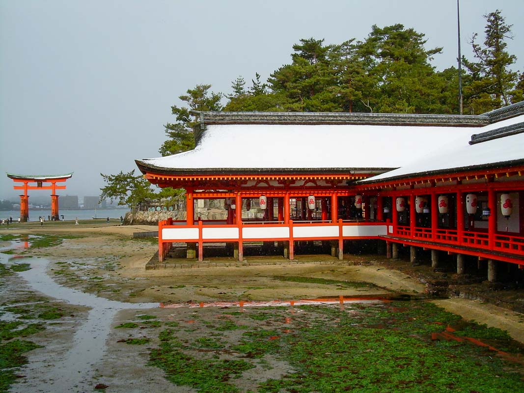  le sanctuaire shinto Itsukushima à marrée basse