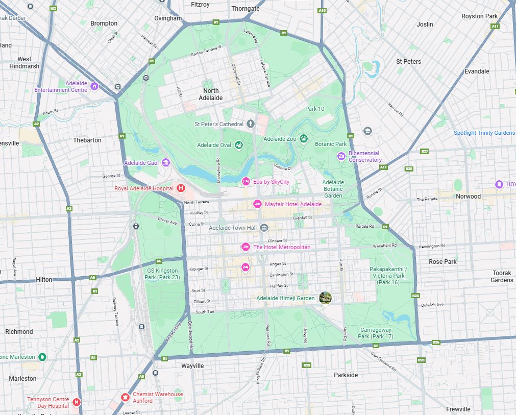plan de la ville d'Adelaide