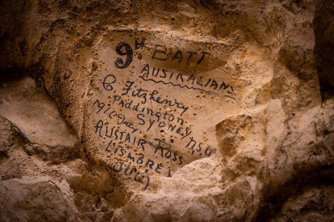 graffiti d'un soldat australien pendant la Première Guerre Mondiale ayant visité la Cité Souterraine de Naours