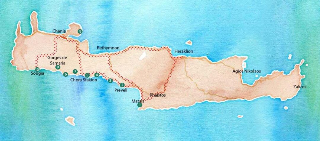 la carte des randonnées en Crète