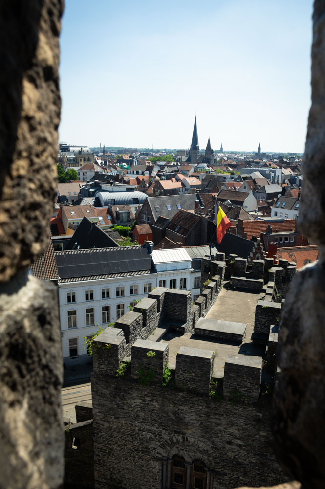 point de vue depuis le sommet du donjon du château de Gand